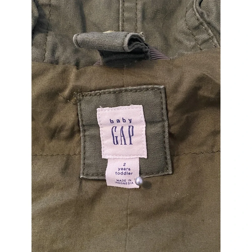 Gap Parka Coat Toddler Girls 2T Green Faux Fur Hood Canvas Lined‎ Zip Pockets